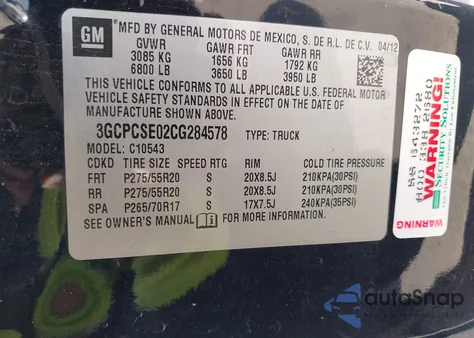 2012 Chevrolet Silverado 1500 Lt from USA, damaged, VIN 3GCPCSE02CG284578